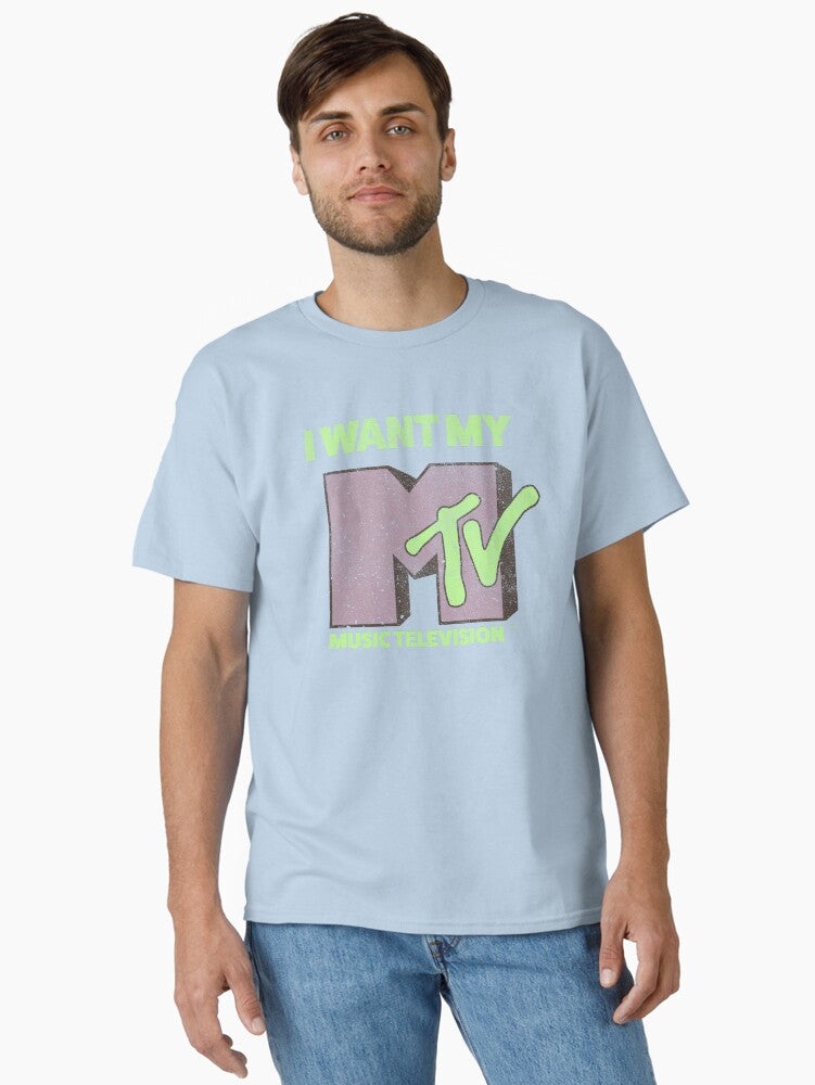MTV I Want My MTV Neon Green Retro Distressed Logo Classic T Shirt T Shirt Premium Print Modern Aesthetic
