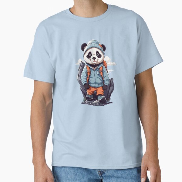 Sweet smiling young panda hiking in the mountains cartoon comic graphic for kids Classic T-Shirt for Sale by CedricNorbinho