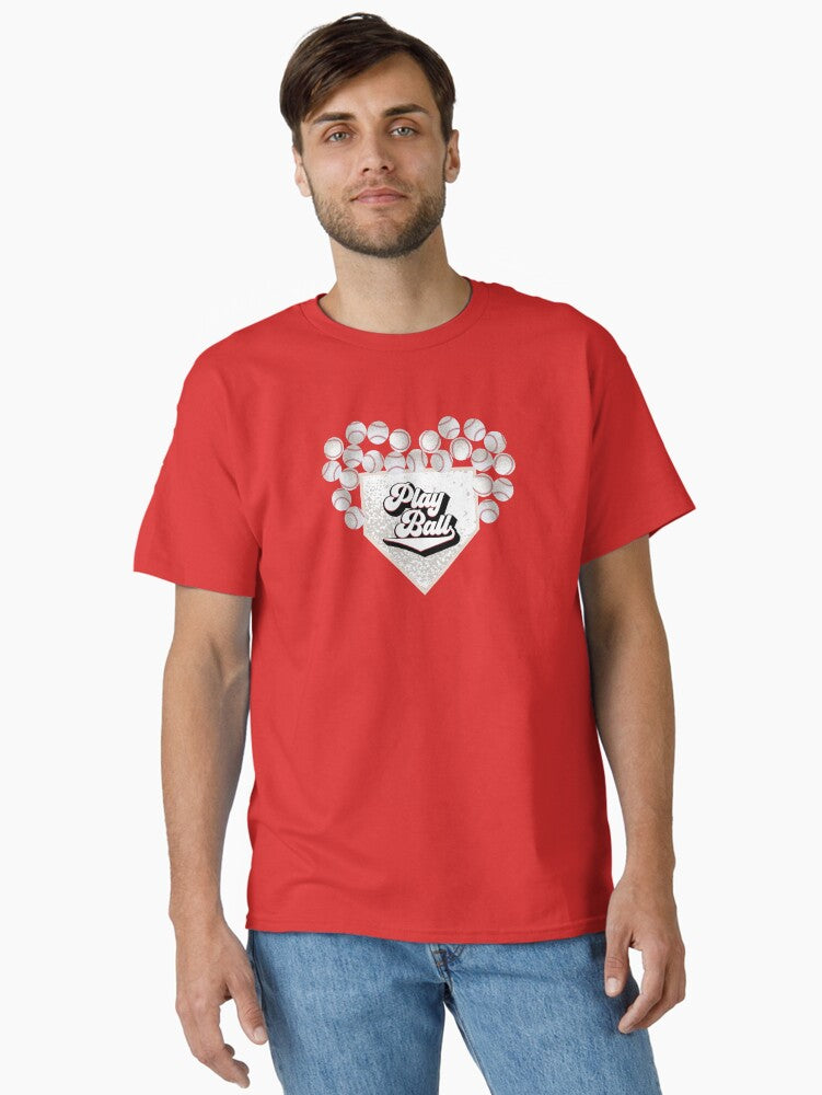 Baseball Heart and Play Ball Black Classic T Shirt T Shirt Streetwear Style Gift Ready