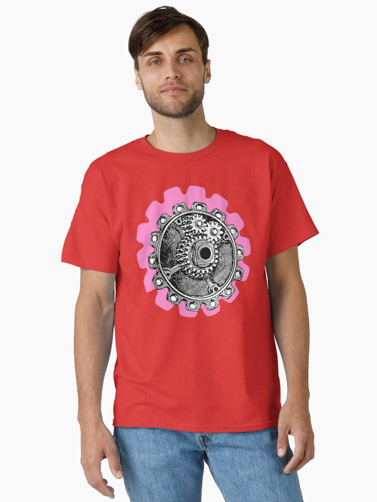 Vintage Mechanical Gear Motif Bubblegum Pink Classic T Shirt T Shirt Premium Print Gift Ready