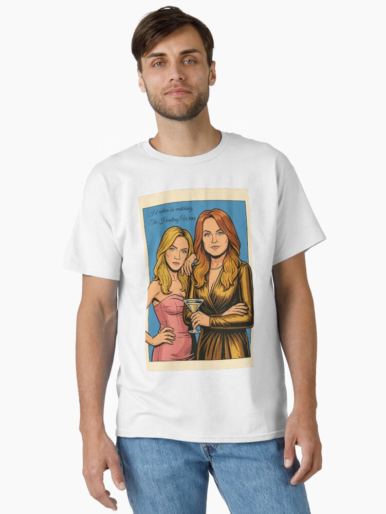 The lovers of The Hunting Wives in comic book style with quote I d rather be watching The Hunting Wives Classic T Shirt