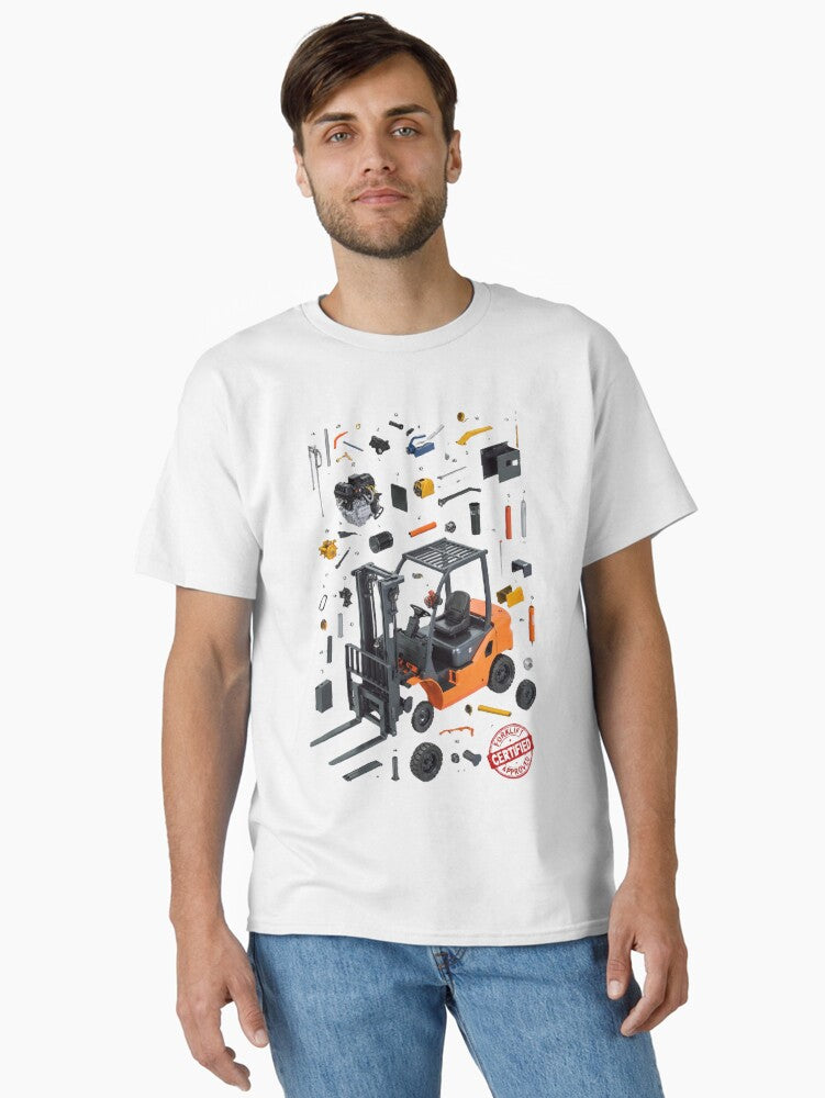 Forklift Anatomy Exploded Technical Diagram Classic T Shirt