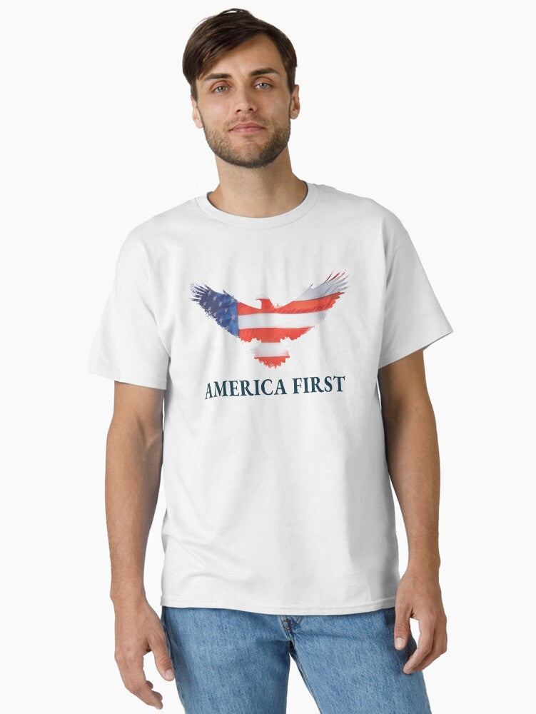 America First with Eagle colored with stars and stripes Classic Shirt T Shirt Minimal Style