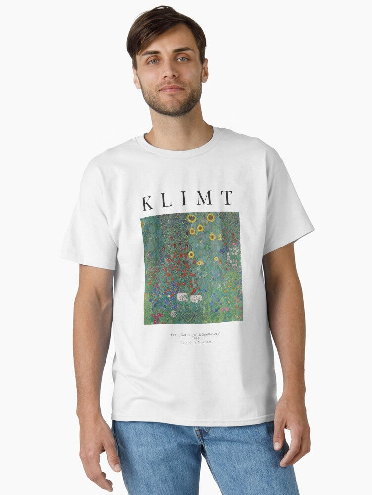 Cottage Garden With Sunflowers Gustav Klimt Exhibition Poster Classic Shirt T Shirt Clean Design