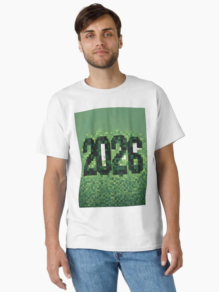 2026 Pixel Green Vision Digital Mosaic Future Classic T Shirt T Shirt Comfort Fit Daily Wear