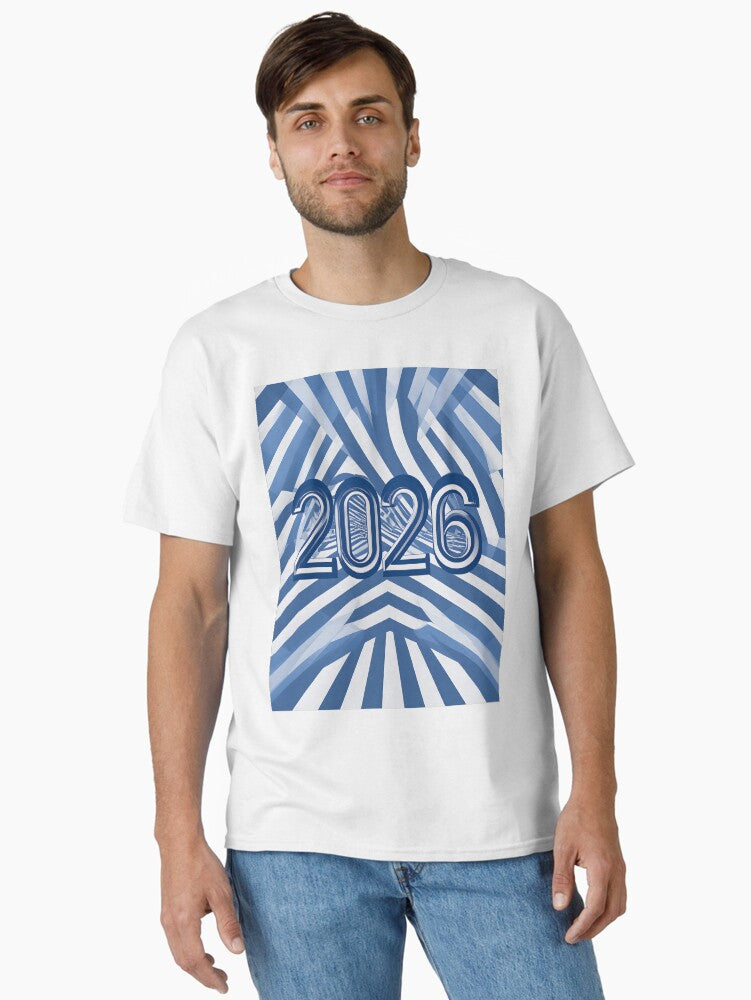 2026 Optical Flow Blue Geometric Illusion Classic T Shirt T Shirt Comfort Fit New Year Trend