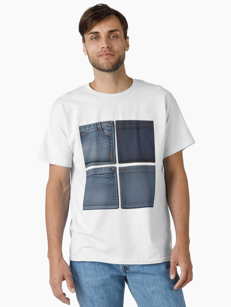 Jeans clothes jeans embroidery Classic Shirt T Shirt Minimal Style