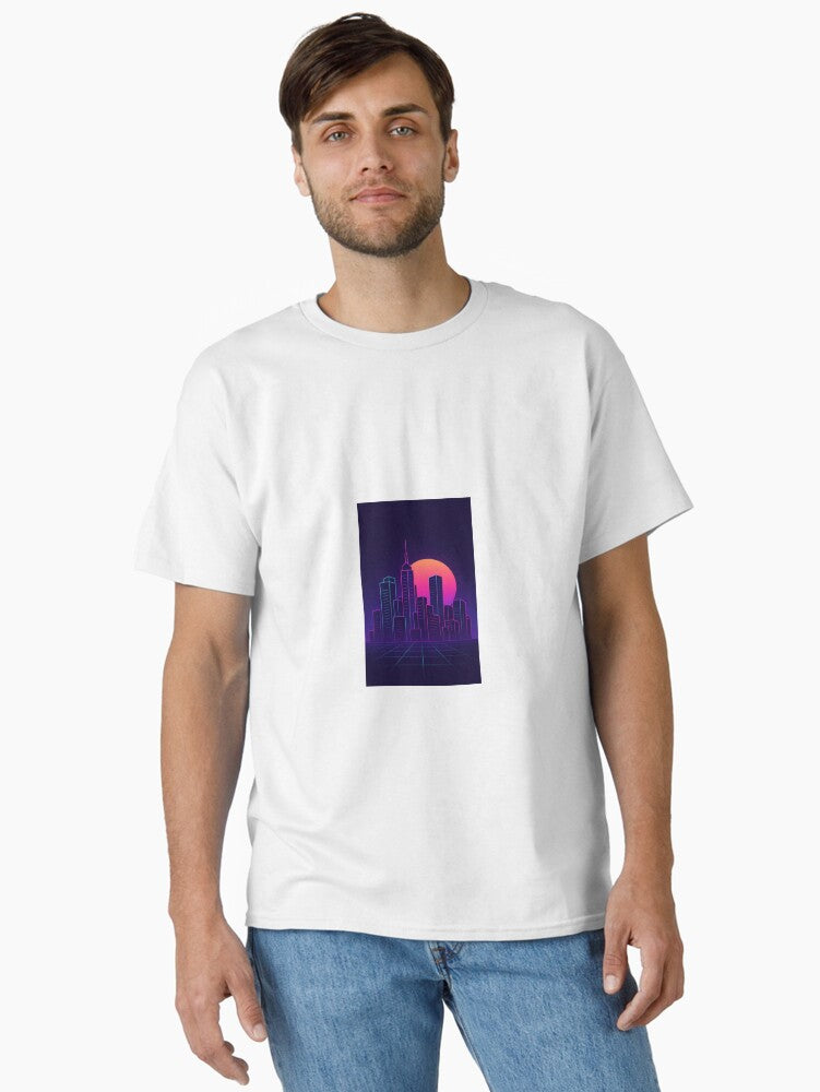 Minimalist Futuristic City Retro-Neon Style Classic T-Shirt | Premium Unisex T-Shirt, Trending Graphic Tee