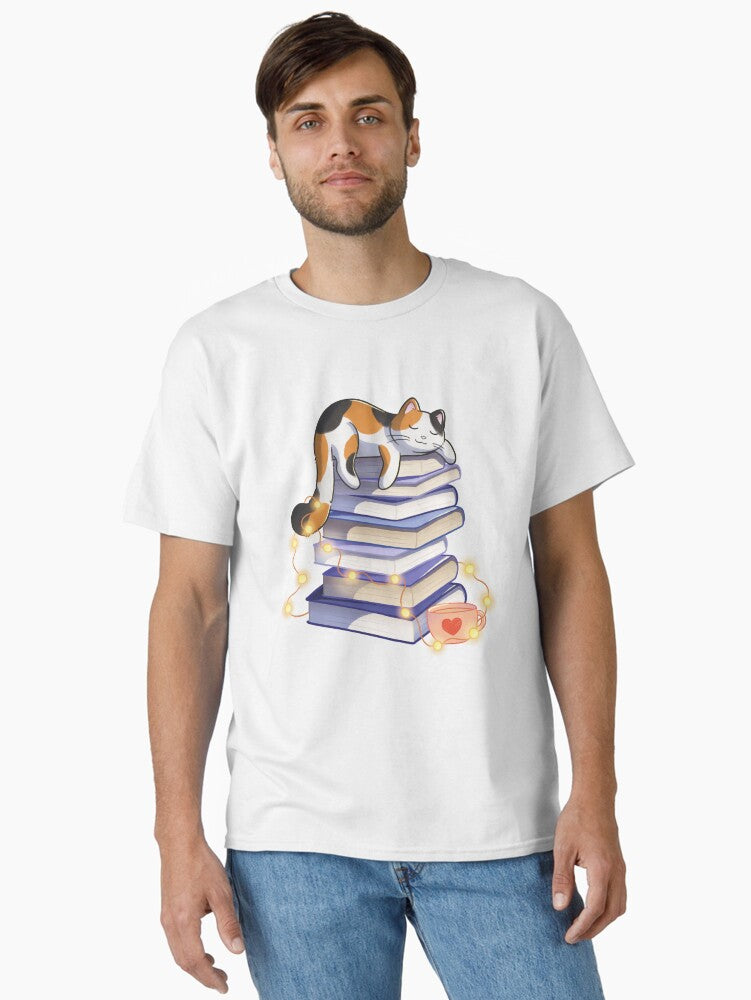Calico Cat Sleeping On Books Classic T Shirt T Shirt Aesthetic Fit Hot Search US
