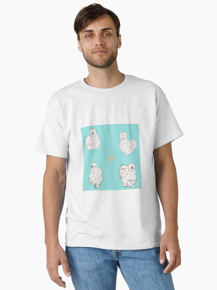 White Silkie Chicken Pattern Seafoam