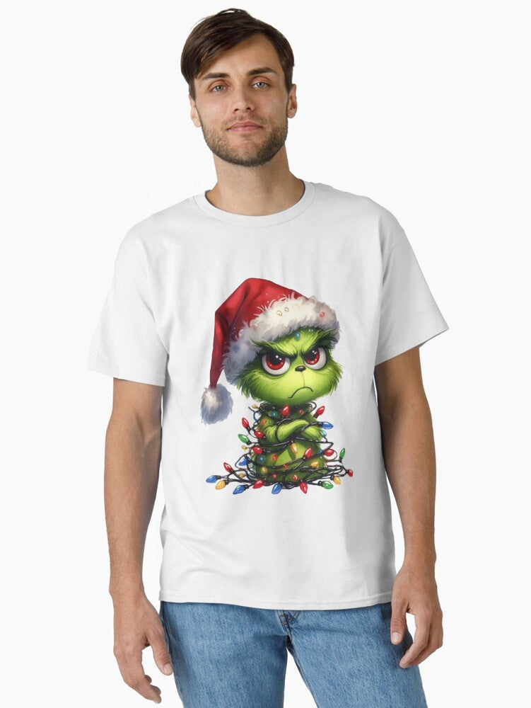 Grinch Christmas Cute Green Character Wrapped in Festive Lights Classic T Shirt T Shirt Holiday Trending Christmas Seaso