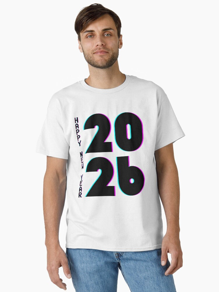 Happy New Year 2026 with Glitch Effect Classic T Shirt T Shirt High Search Demand Best Seller Look