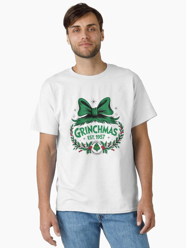 Grinch Christmas Vintage Wreath Design Merry Grinchmas Holiday Art Classic T Shirt T Shirt Holiday Trending Christmas Se