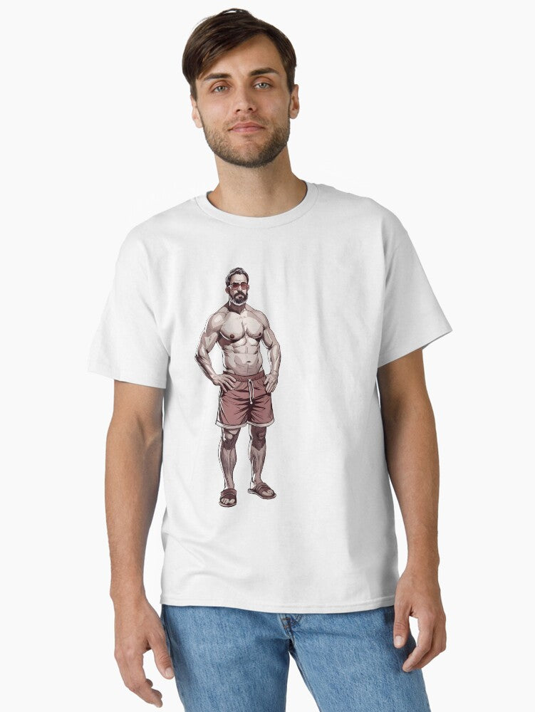 Bara Daddy Handsome Muscle Bear Beach Gay Manga Guy Classic Shirt T Shirt Minimal Style