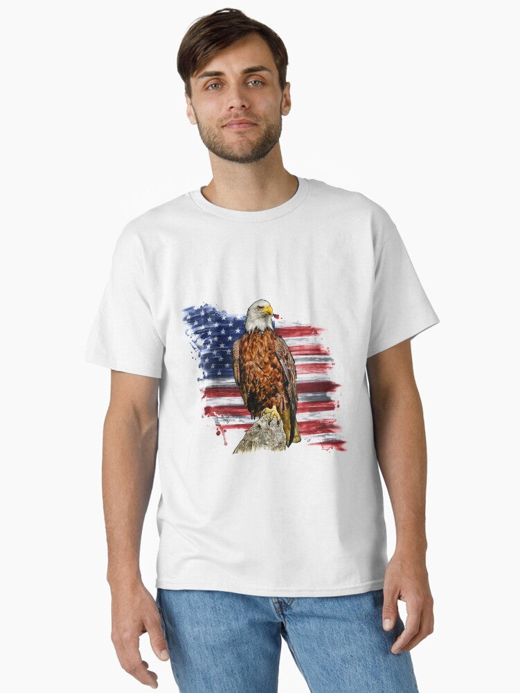 The Flag of USA with Bald Eagle Classic Shirt T Shirt Clean Design