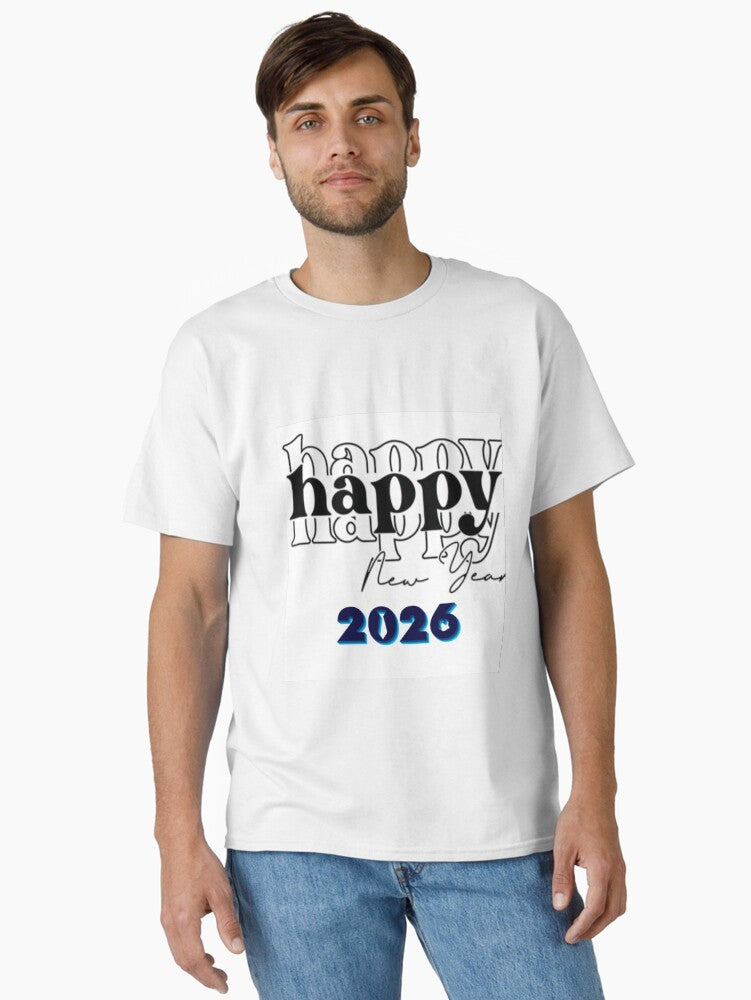 Happy New Year 2026 Red Gold Minimalist Festive Celebration Design Classic T Shirt T Shirt Streetwear Style