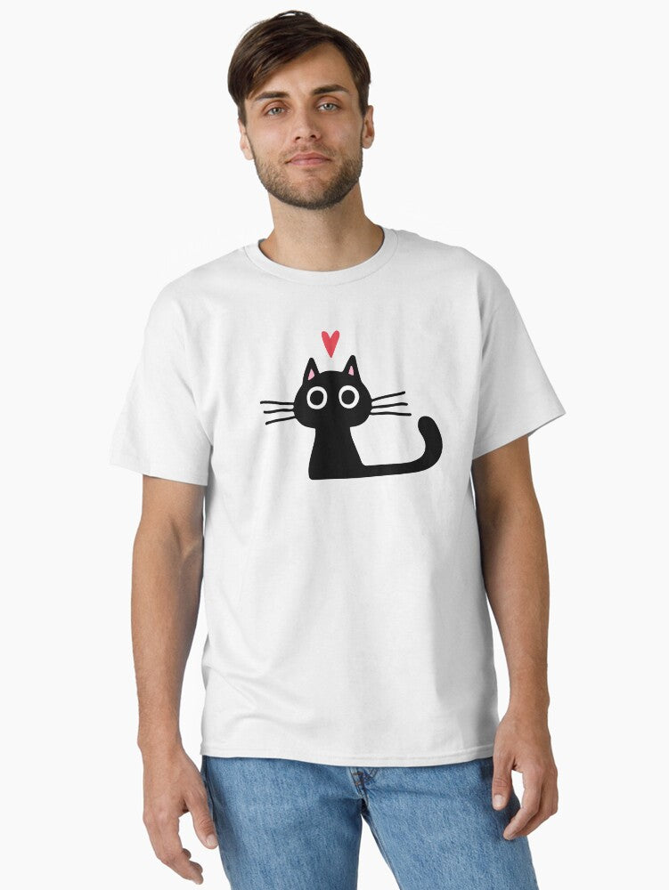 Cute Black Cat with Heart Kitten Valentine Classic Shirt T Shirt Minimal Style