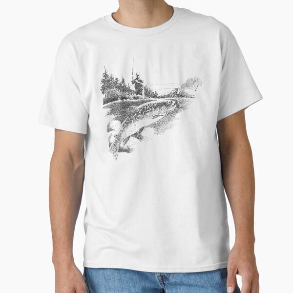 Trout fishing scene  Classic T-Shirt for Sale by Pixelmatrix