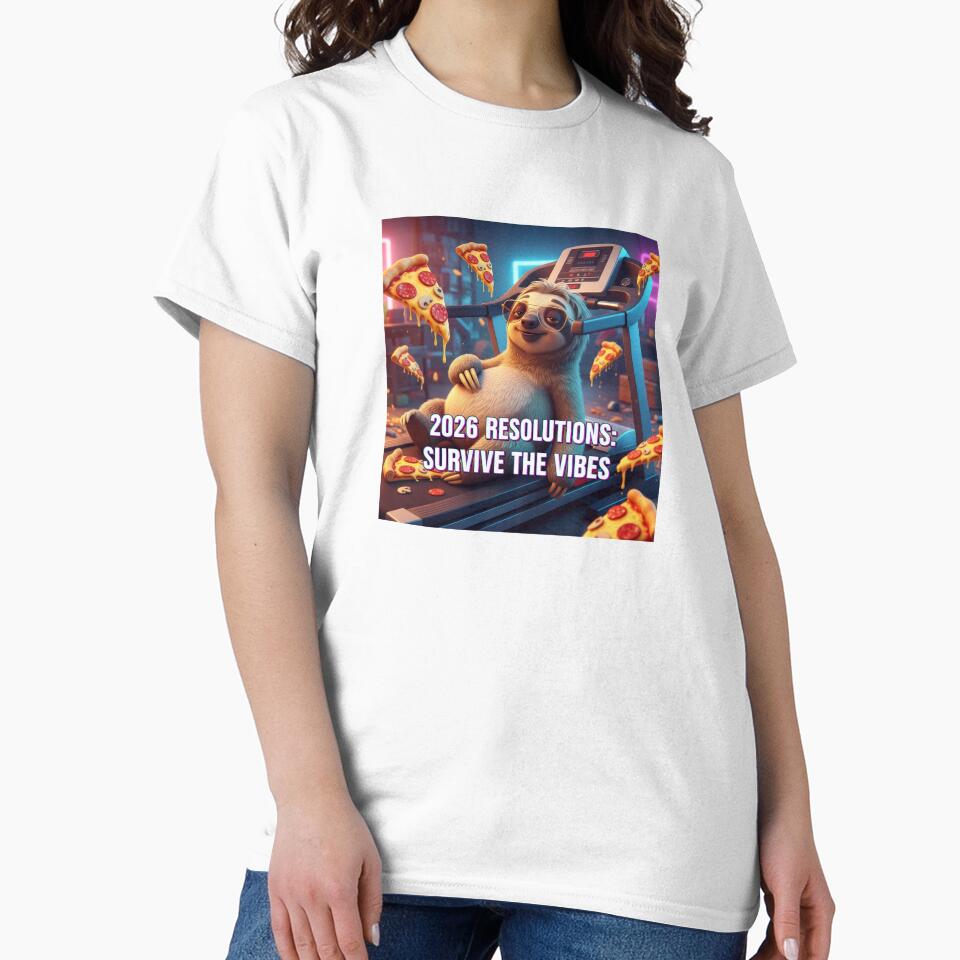 2026 Resolutions Survive The Vibes Sloth by lowbatterydept Unisex T-shirt, Sweatshirt, Hoodie, Long Sleeve Tee