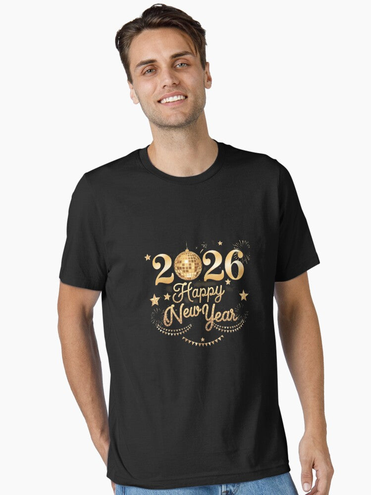 Happy New Year 2026 Gold Disco Ball Essential T Shirt T Shirt Premium Print Daily Wear