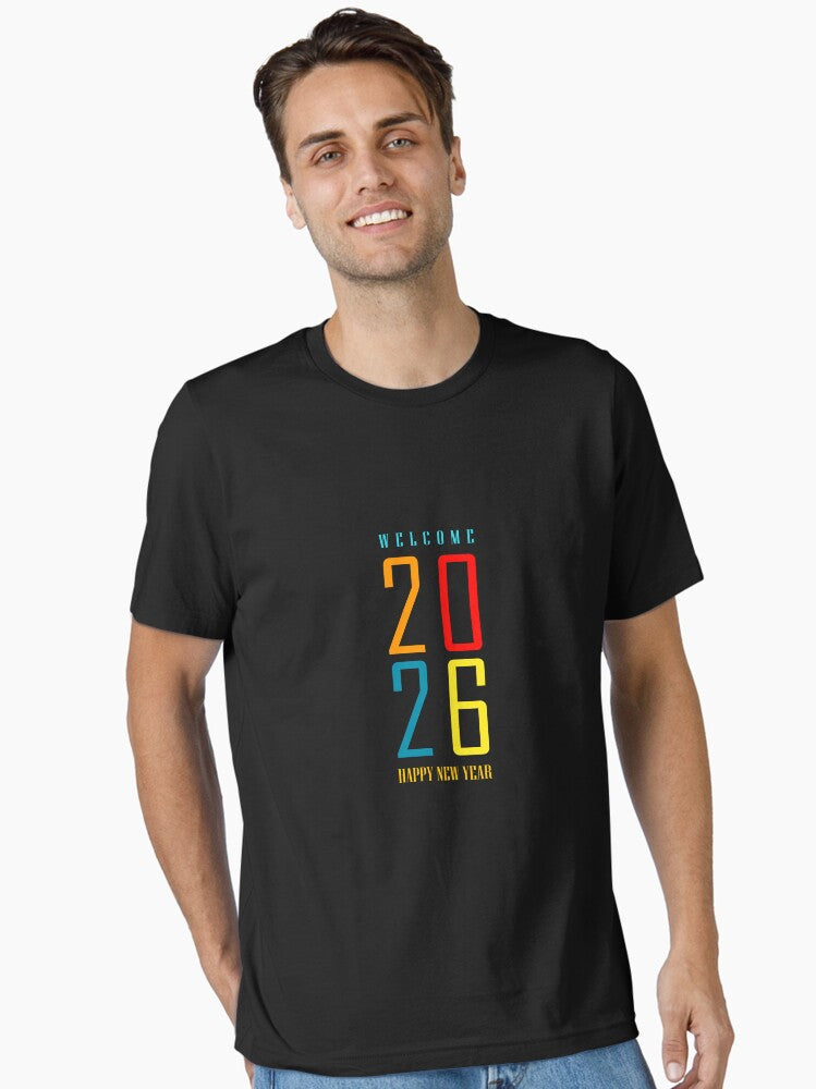 Welcome 2026 Colorful Modern New Year Typography Essential T Shirt T Shirt Premium Print Modern Aesthetic