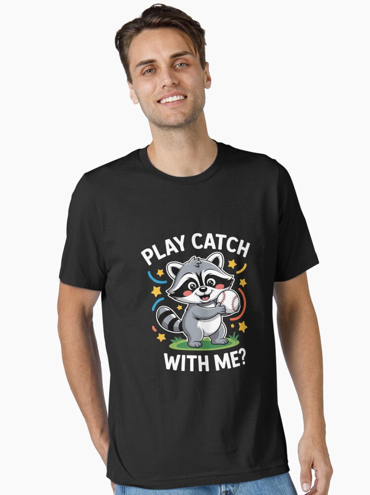 Cute Raccoon Kids Play Catch Baseball Children Boys Girl Essential T Shirt T Shirt Trending US Best Seller Look