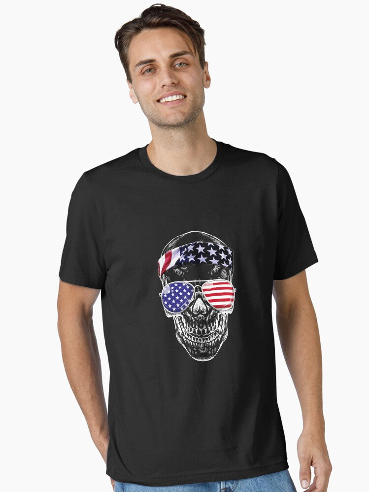 Skull Wearing USA Aviators And Bandana American Skull Gear Essential Shirt T Shirt Clean Design