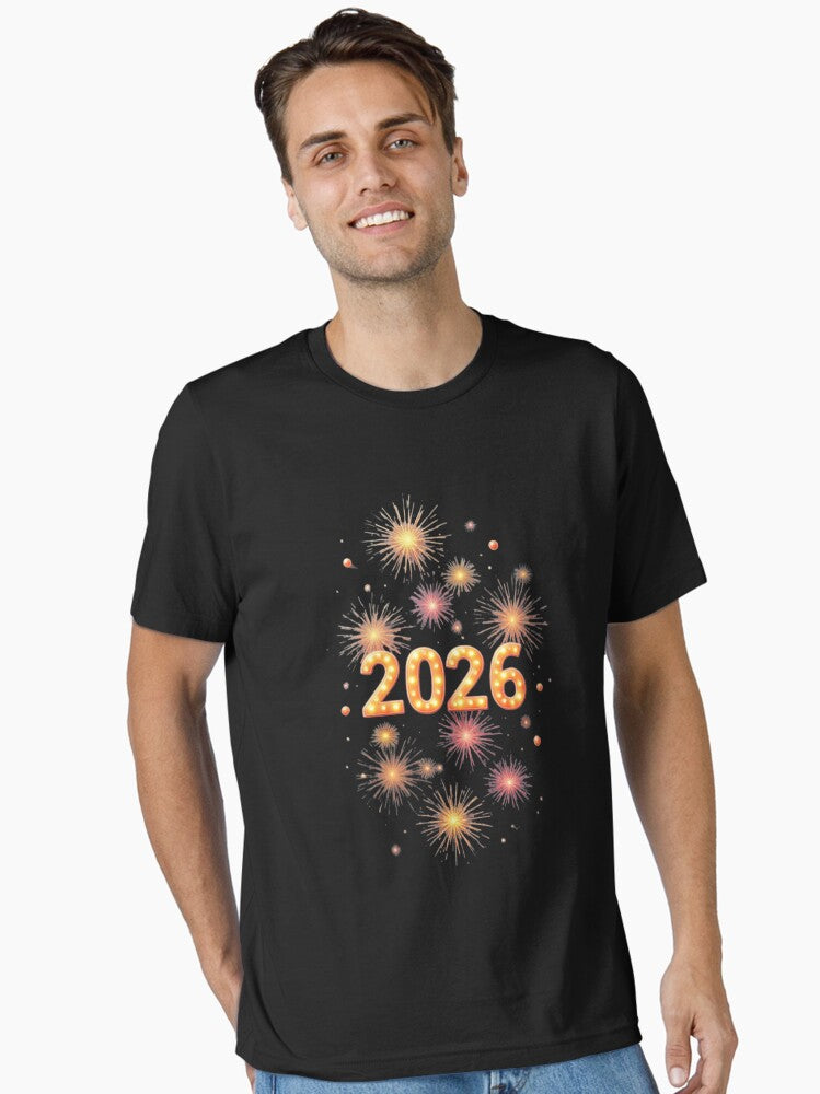 Happy New Year 2026 Fireworks Elegant Golden Celebration Art Essential T Shirt T Shirt Premium Print New Year Trend