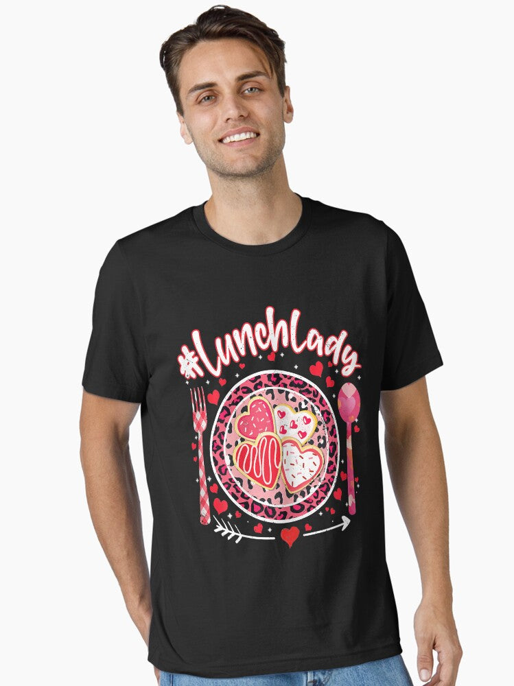 Womens Lunch Lady Funny Happy Valentine Day Cafeteria Matching Essential Shirt T Shirt Clean Design