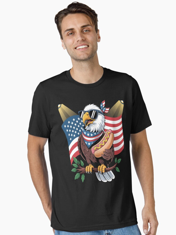 Bald Eagle Hotdog American Flag 4th Of July Essential Shirt T Shirt Minimal Style