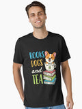Books Dogs and Tea Essential T Shirt T Shirt Aesthetic Fit Hot Search US