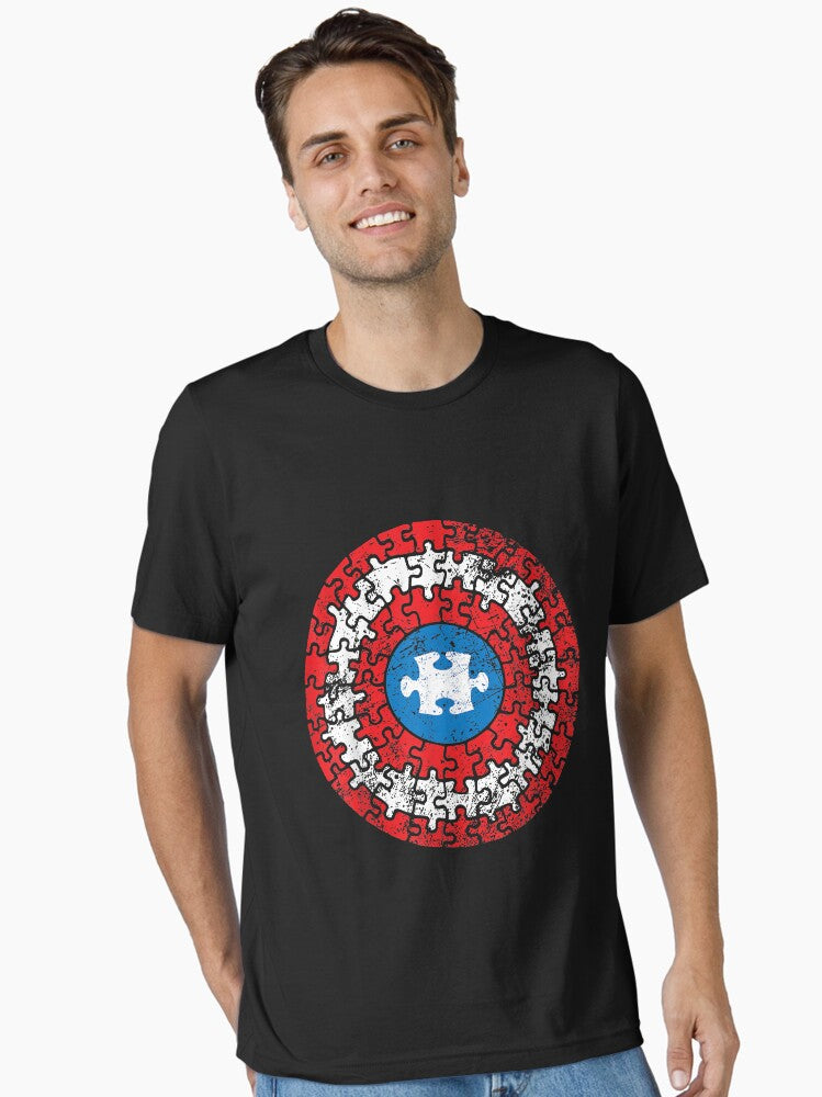 Captain Autism Aspergers Awareness Superhero Puzzle Shield Essential T-Shirt