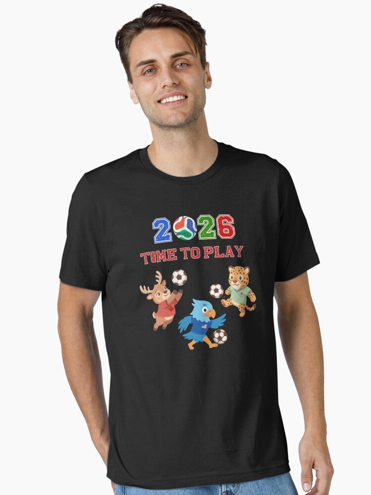 Soccer Mascots 2026 USA Mexico Canada Time To Play Essential T-Shirt