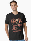 Peace Love Cure ADHD Awareness Hand Glitter And Ribbon Essential T-Shirt