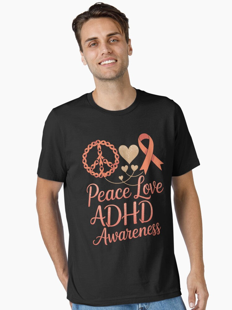 Peace Love Cure ADHD Awareness Hand Glitter And Ribbon Essential T-Shirt