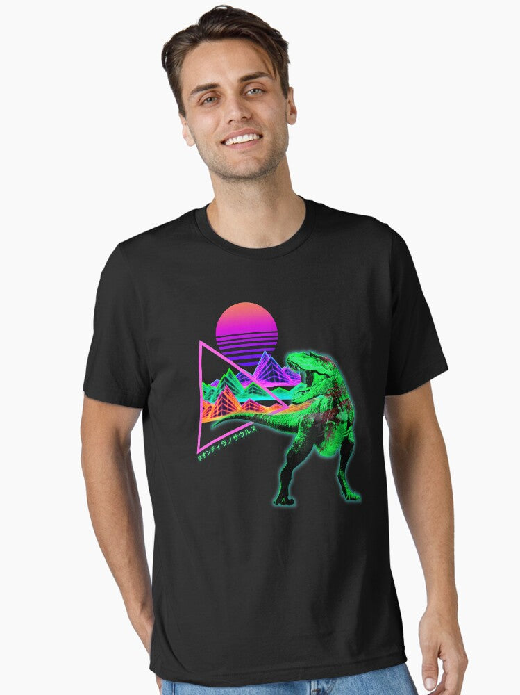 Neon Tyranosaurus Vaporwave Synthwave Dinosaur T-Rex Essential T-Shirt | Premium Unisex T-Shirt, Trending Graphic Tee