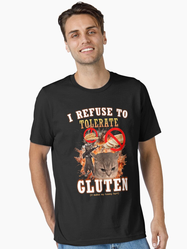 I Refuse To Tolerate Gluten Funny Cat Meme Essential T-Shirt | Premium Unisex T-Shirt, Trending Graphic Tee