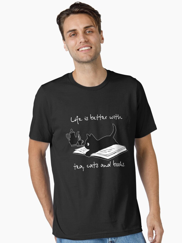 Life Is Better With Tea Cats And Books Essential T Shirt T Shirt Aesthetic Fit Streetwear Essential