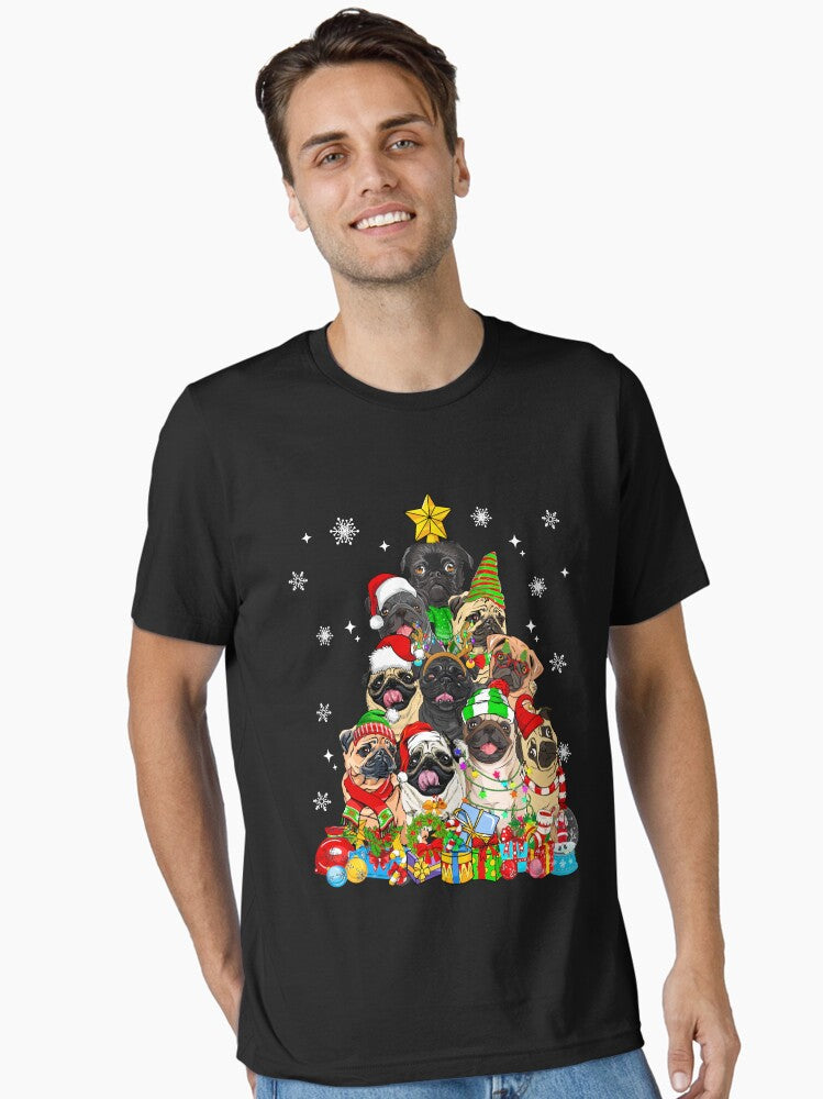 Christmas Tree Lights Pug Dog Lover Xmas Pajama Essential T-Shirt | Premium Unisex T-Shirt, Trending Graphic Tee