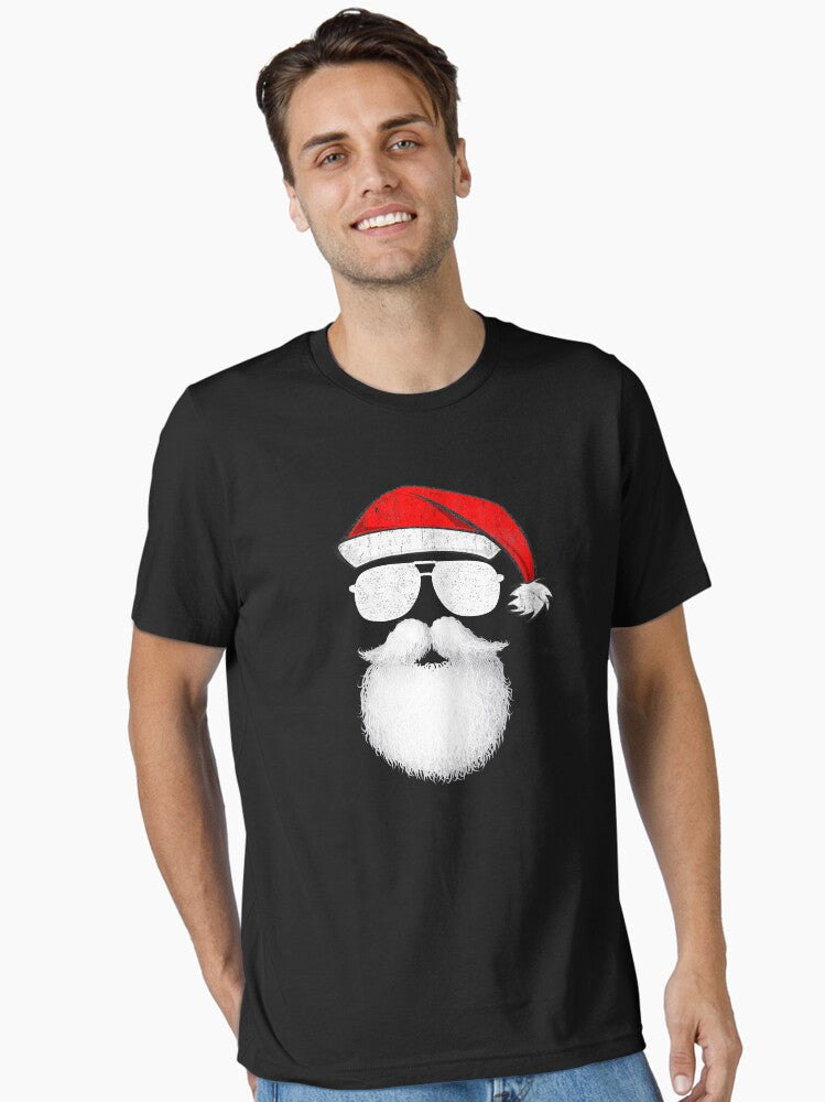 Santa Claus Face Sunglasses With Hat Beard Christmas Kids Essential Shirt T Shirt Clean Design