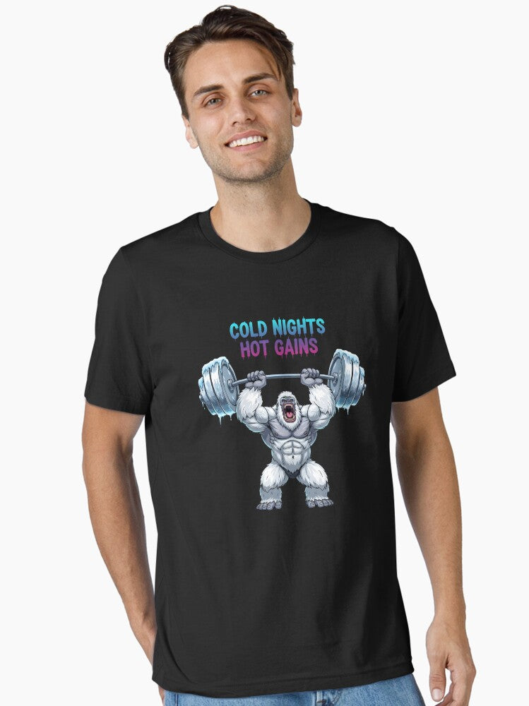 Cold Nights Hot Gains Yeti Gym Beast Winter Arc Motivation Essential T Shirt T Shirt Premium Print