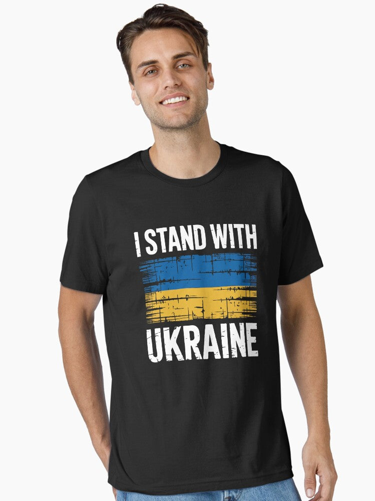 I Stand With Ukraine Distressed Ukrainian Flag Support Design for Peace Freedom Solidarity Essential Shirt T Shirt