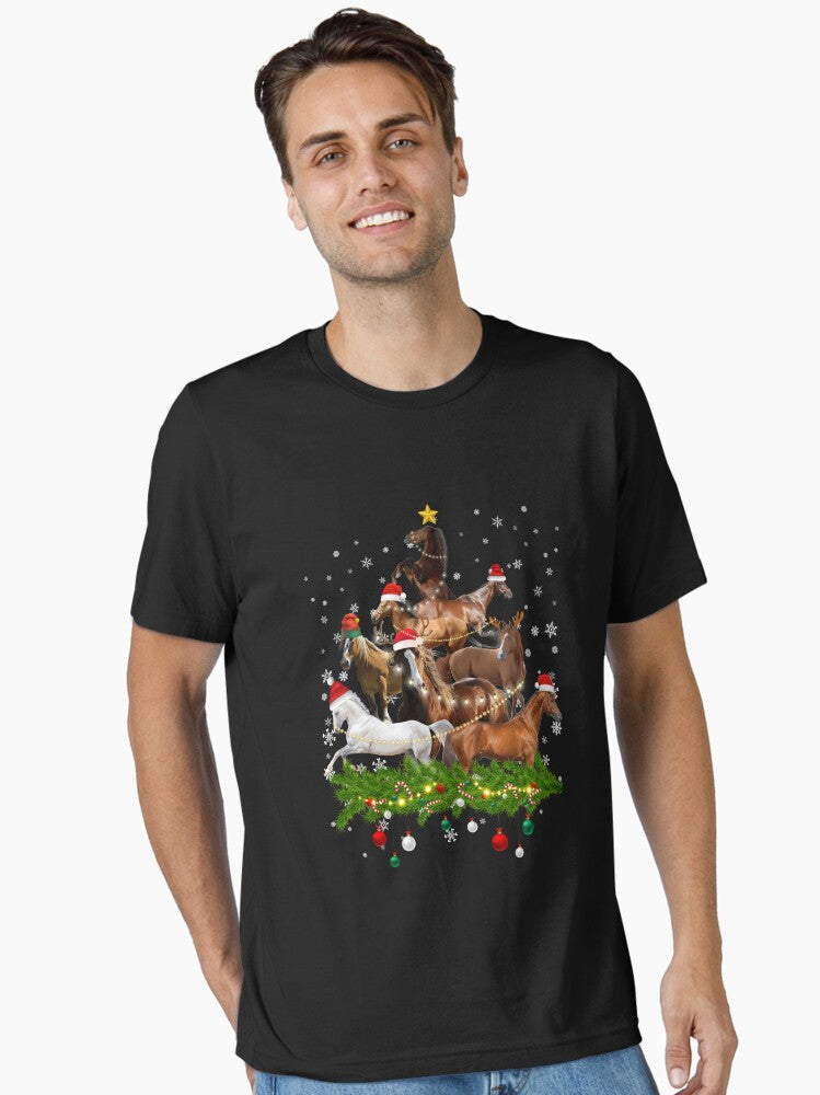 Funny Merry Horse Christmas Tree Lights Horse Santa Hat For Women Men Essential T-Shirt | Premium Unisex T-Shirt, Trending Graphic Tee