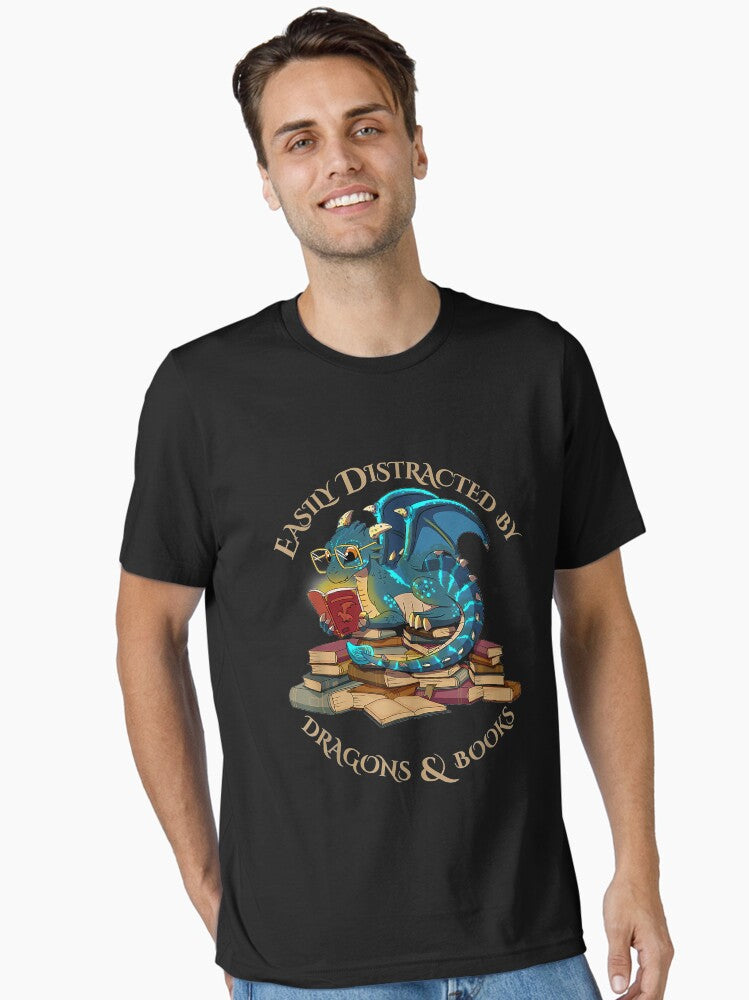 Easily Distracted By Dragons And Books Dragon Art Essential T Shirt T Shirt Aesthetic Fit Hot Search US
