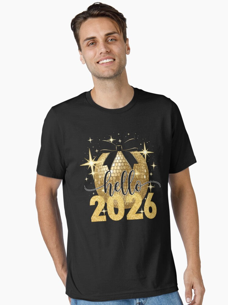 Hello 2026 New Year Disco Ball Glitter Gold New Years Eve Design Essential T Shirt T Shirt High Search Demand