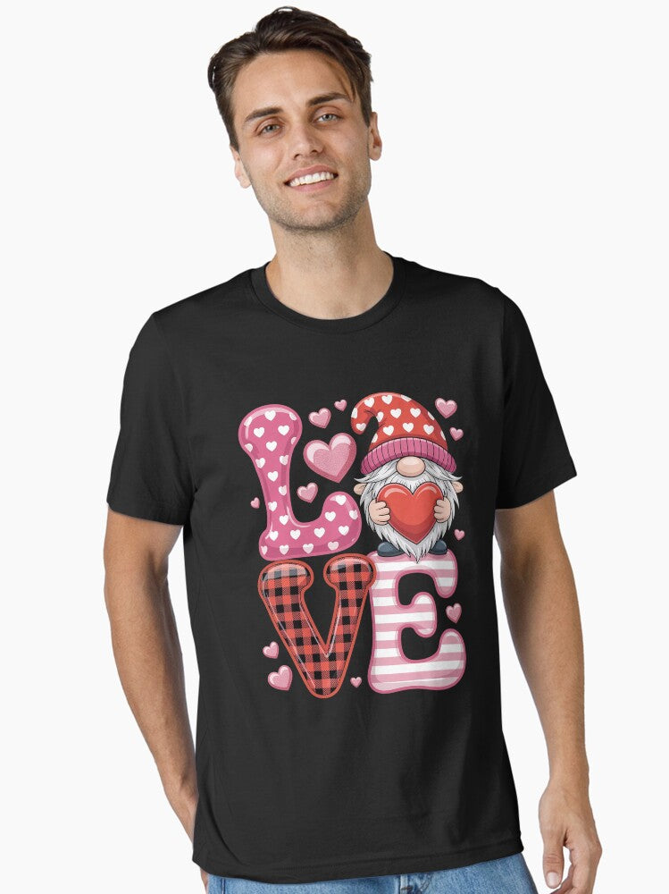 Pink Love Gnome Hearts Valentine Day Valentines Essential Shirt T Shirt Premium Print