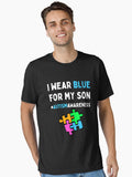 I Wear Blue For My Son Autism Awareness Day Puzzle ADHD Essential Shirt T Shirt Premium Quality