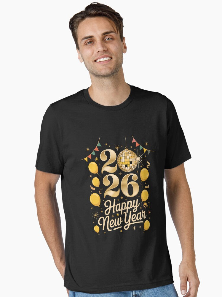 2026 Happy New Year Essential T Shirt T Shirt Comfort Fit Best Seller Look