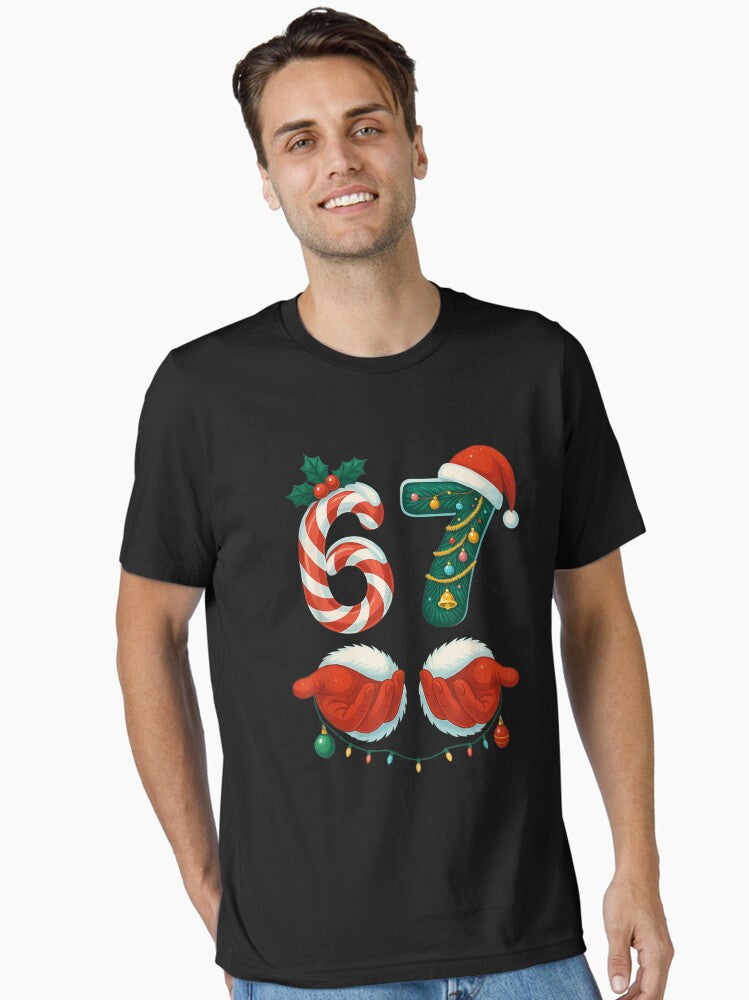 Funny Six Seven 67 Meme 6 7 Christmas Santa and Elf Hand Essential T-Shirt | Premium Unisex T-Shirt, Trending Graphic Tee