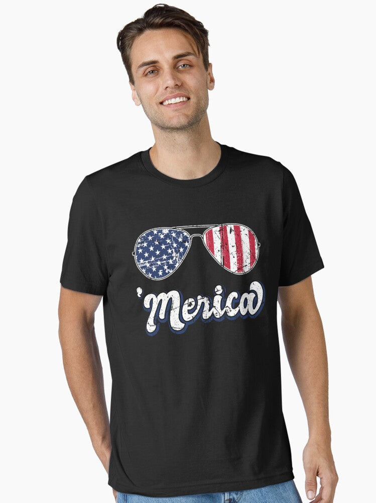 July 4Th 39 Merica American Flag Fourth Of July Gift Essential Shirt T Shirt US Market